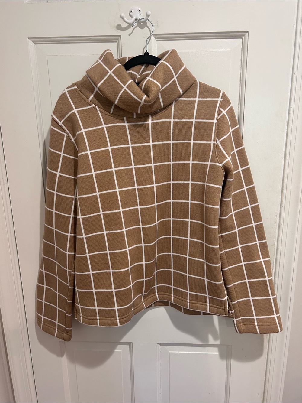 J. Crew Camel and White Windowpane Turtleneck Sweater